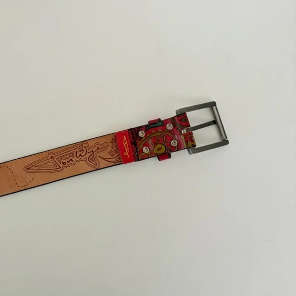 Unisex JON WYE Leather Paisley Belt Western Retro Made in USA Men Women 46